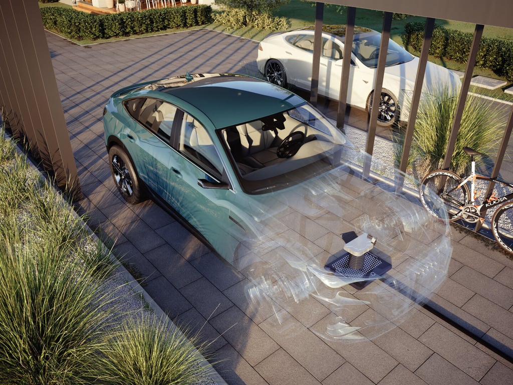 Easelink Matrix Charging connector under a parked car