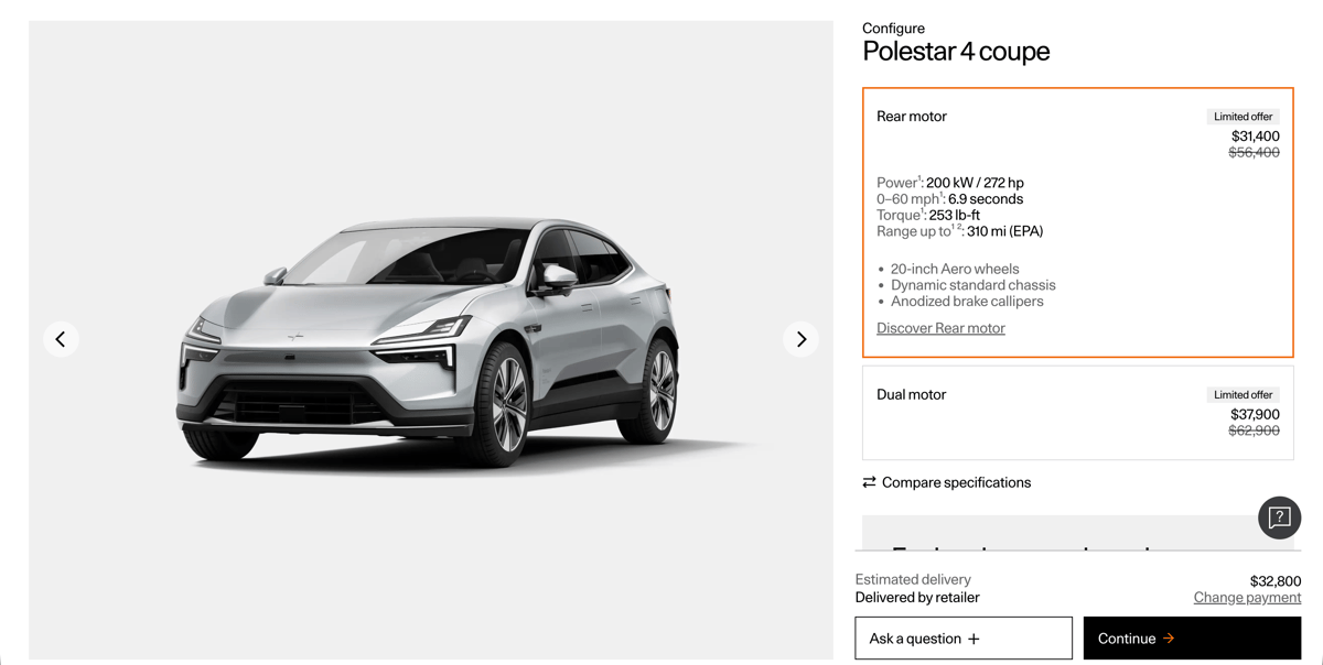 Polestar 4 configurator showing a $25,000 discount