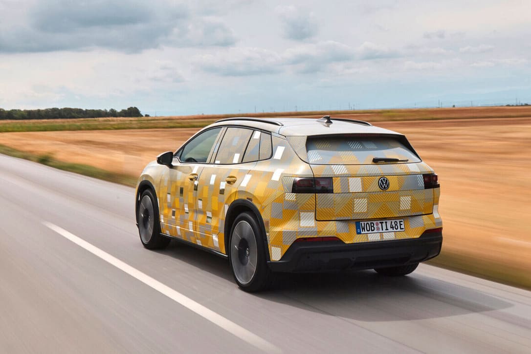 Camouflaged Volkswagen ID. Tiguan prototype from the rear